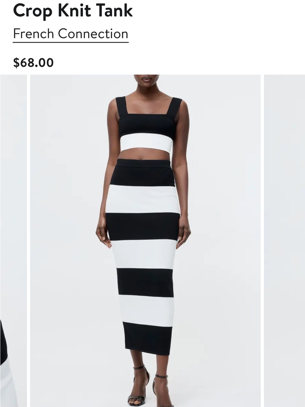 French Connection Black and White Striped Midi Two-Piece Dress